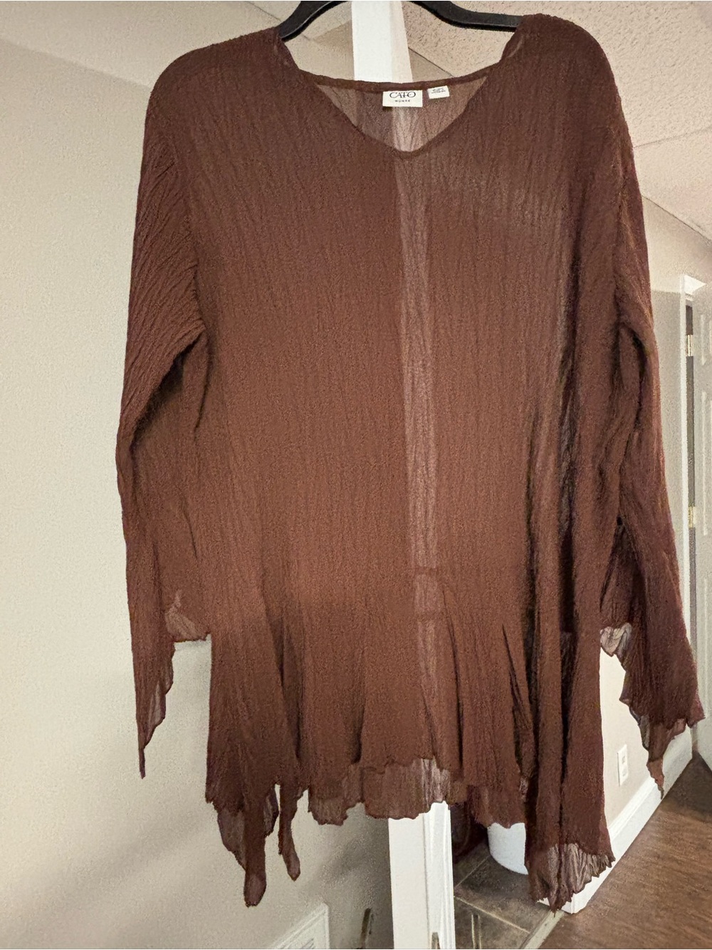 Cato Chocolate Brown Crinkle V-Neck Top